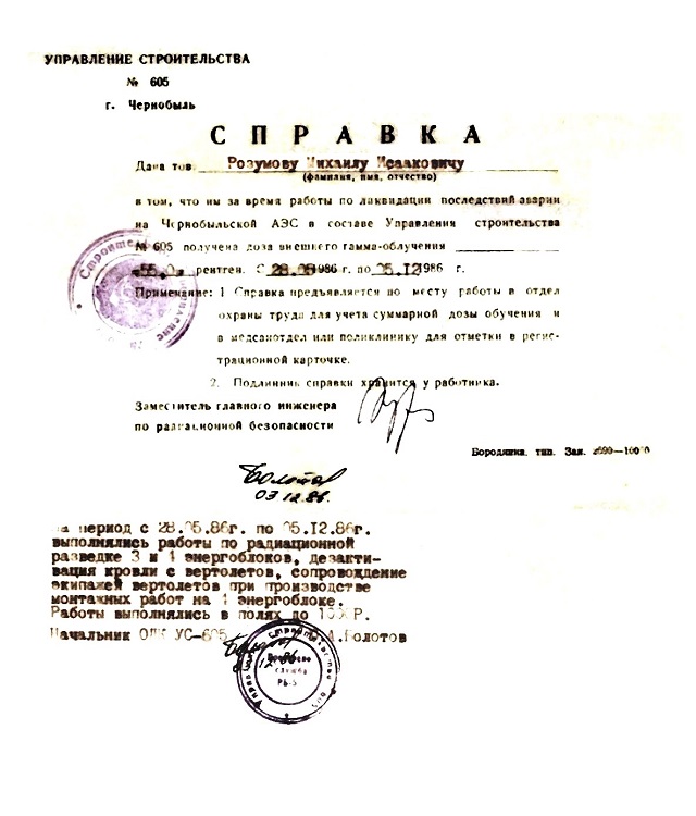 Розумов Михаил Исаакович о событиях конца мая-начала июня 1986 года на промплощадке ЧАЭС